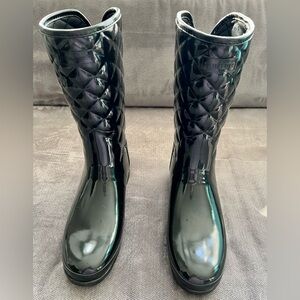 Hunter Refined High Gloss Adjustable Quilted Waterproof Rain Boot Womens 9 NEW